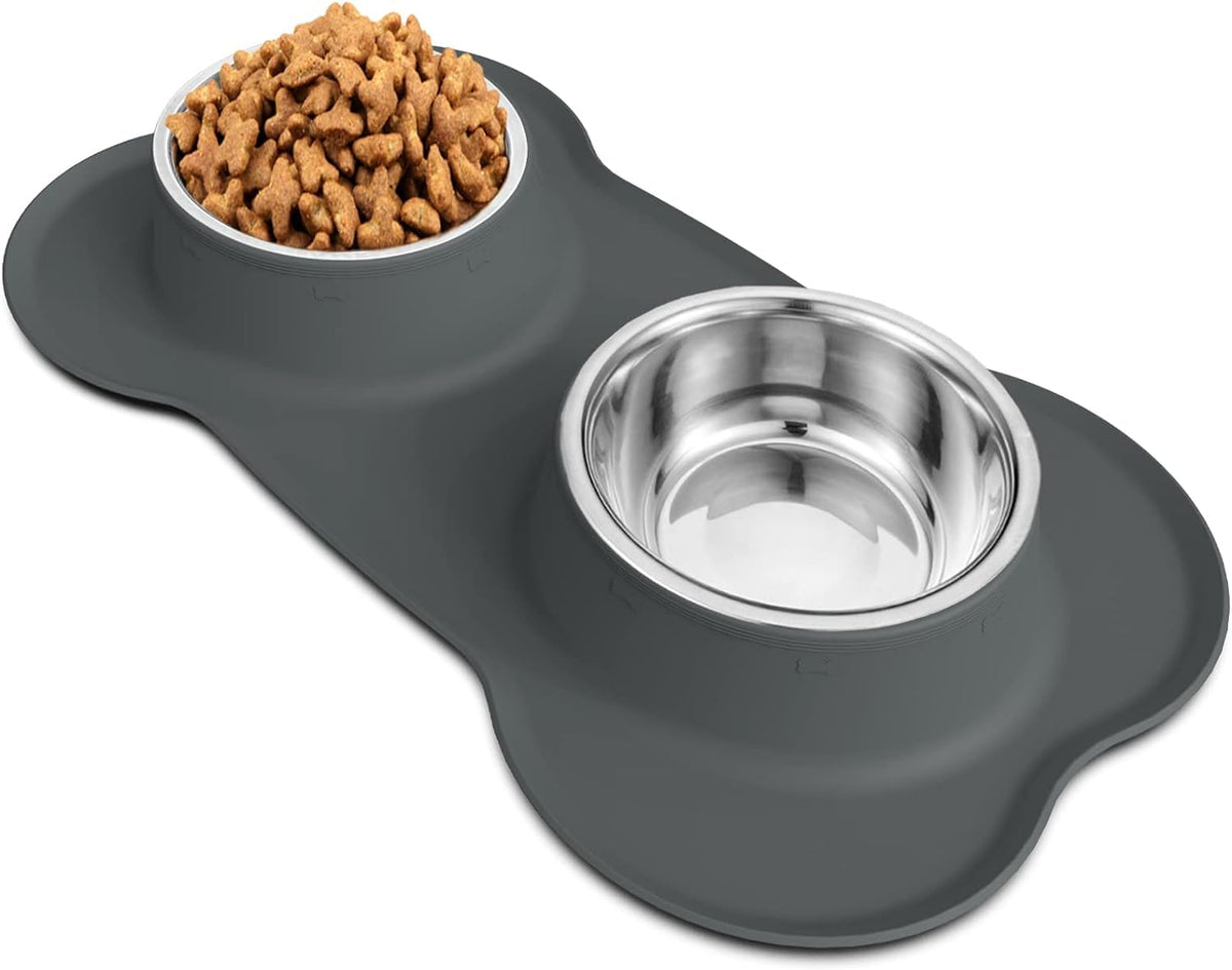 AsFrost Dog Food Bowls Stainless Steel & Water Dish with No-Spill and Non-Skid, Feeder Bowls with Dog Food Dish for Small Medium Large Size,Dogs,Cats,Puppy Pets, Black, 12oz