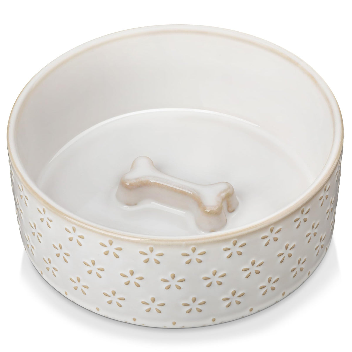 MALACASA Cat and Dog Bowl Set, Ceramic Bowls with Walnut Wood Stand, 2 Cups