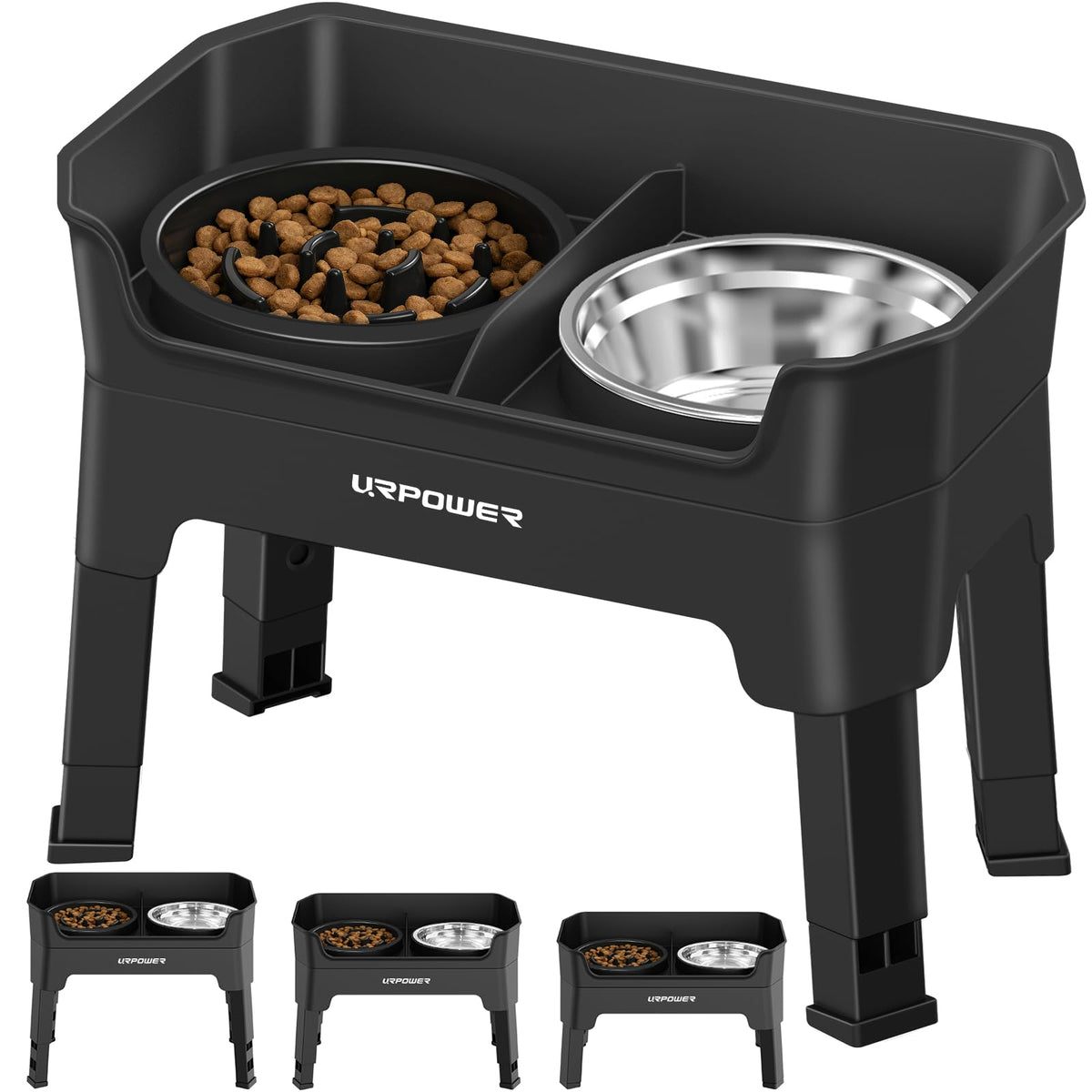 URPOWER Elevated Dog Bowls, 3-in-1 Double Deck Raised Dog Bowl Stand