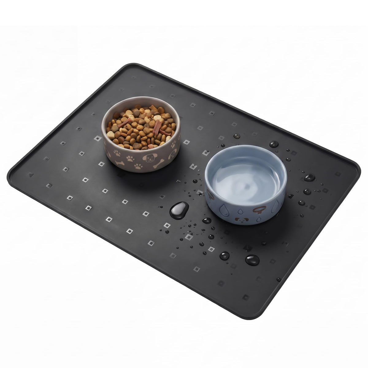 Extra Large 34x22 Inch Machine Washable Silicone Pet Food Mat - Waterproof Dog & Cat Bowl Mat with Raised Edge, Non-Slip Floor Protector for Large Dogs, Multi-Pet Homes (Grey)