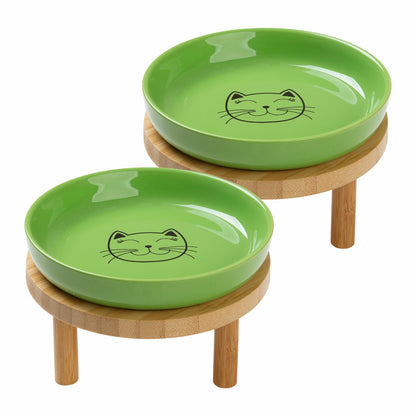 Lusifaco Shallow Wide Elevated Cat Bowls Whisker Fatigue (White, Set of 2)