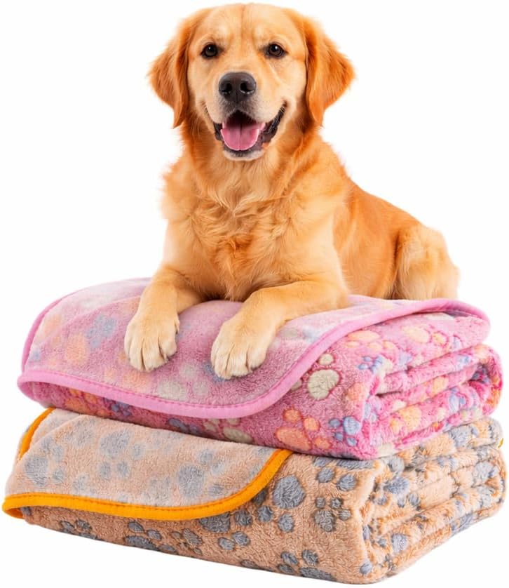 Dog Blanket 2 Pack Soft Flannel Pet Blanket for Dogs & Cats, Cozy Puppy Blanket for Couch Bed Crate, Washable Paw Print Throw 40 * 30 Inch Grey&Brown