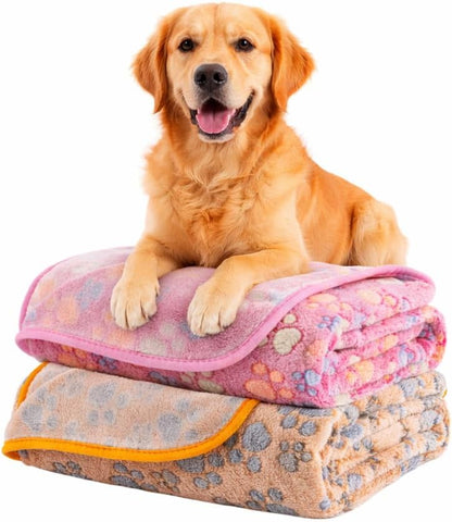 Dog Blanket 2 Pack Soft Flannel Pet Blanket for Dogs & Cats, Cozy Puppy Blanket for Couch Bed Crate, Washable Paw Print Throw 40 * 30 Inch Grey&Brown