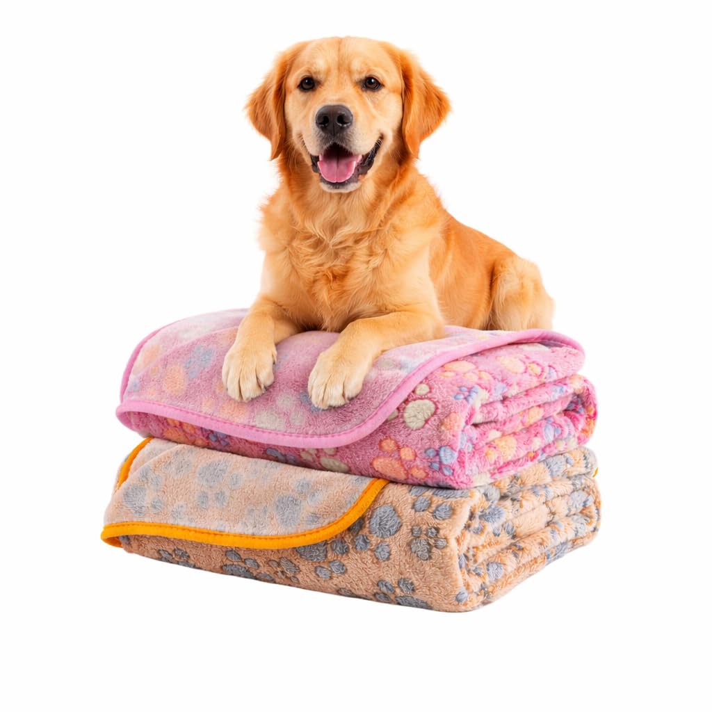 Dog Blanket 2 Pack Soft Flannel Pet Blanket for Dogs & Cats, Cozy Puppy Blanket for Couch Bed Crate, Washable Paw Print Throw 40 * 30 Inch Grey&Brown