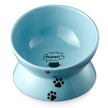 Y YHY Cat Bowl Anti Vomiting, Raised Food Bowls, Tilted Elevated Bowl, Ceramic Pet Food Bowl for Flat Faced Cats, Small Dogs, Protect Pet's Spine, Dishwasher Safe (5 Inches, White)