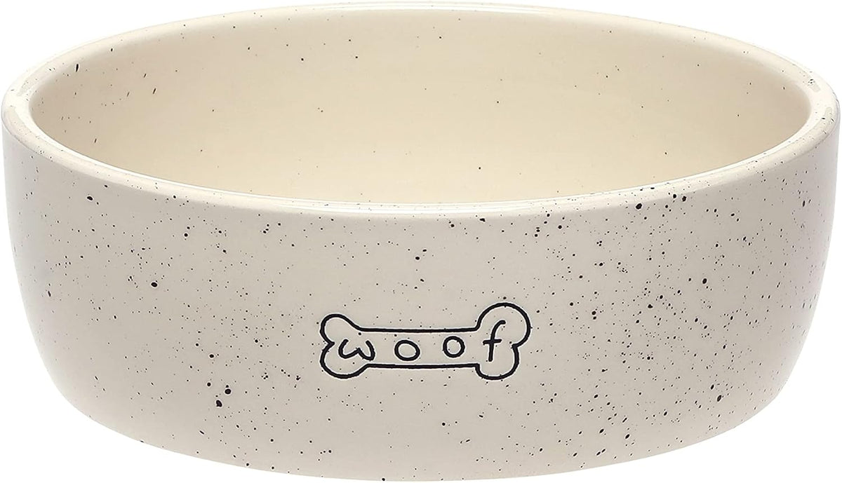 Pearhead Ceramic Dog Bowl - Woof Speckled Pet Food & Water Dish, 20 oz