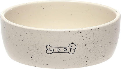 Pearhead Ceramic Dog Bowl - Woof Speckled Pet Food & Water Dish, 20 oz