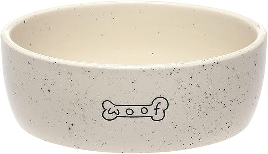 Pearhead Ceramic Dog Bowl - Woof Speckled Pet Food & Water Dish, 20 oz