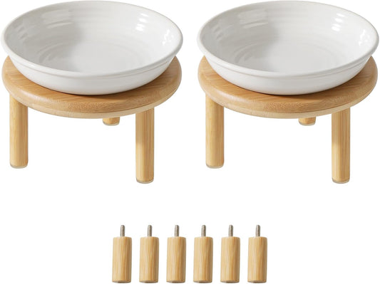 Havniva Elevated Cat Bowls, Ceramic Cat Bowl with Bamboo Stand Wide Opening