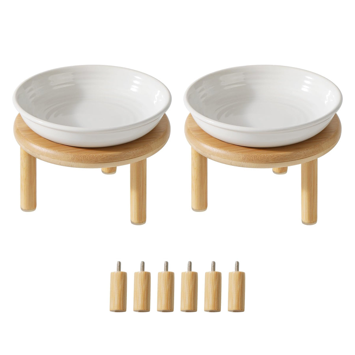 Havniva Elevated Cat Bowls, Ceramic Cat Bowl with Bamboo Stand Wide Opening