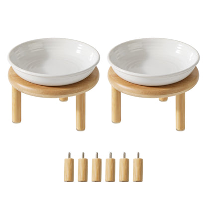 Havniva Elevated Cat Bowls, Ceramic Cat Bowl with Bamboo Stand Wide Opening