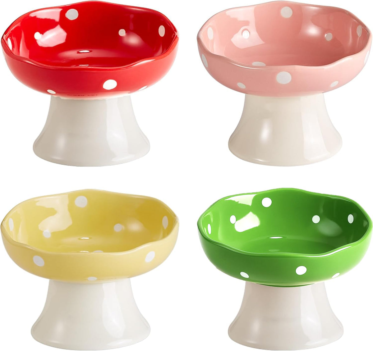 Red Mushroom Cat Bowl, Elevated Ceramic Bowl for Cats