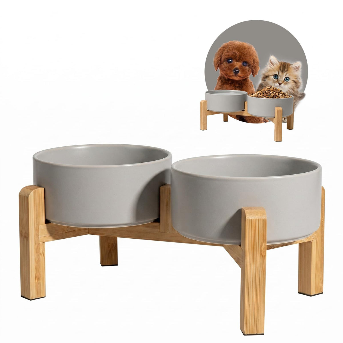 Elevated Ceramic Dog Bowl, 3.6 Cups Dog Food and Water Bowl Set with Stand