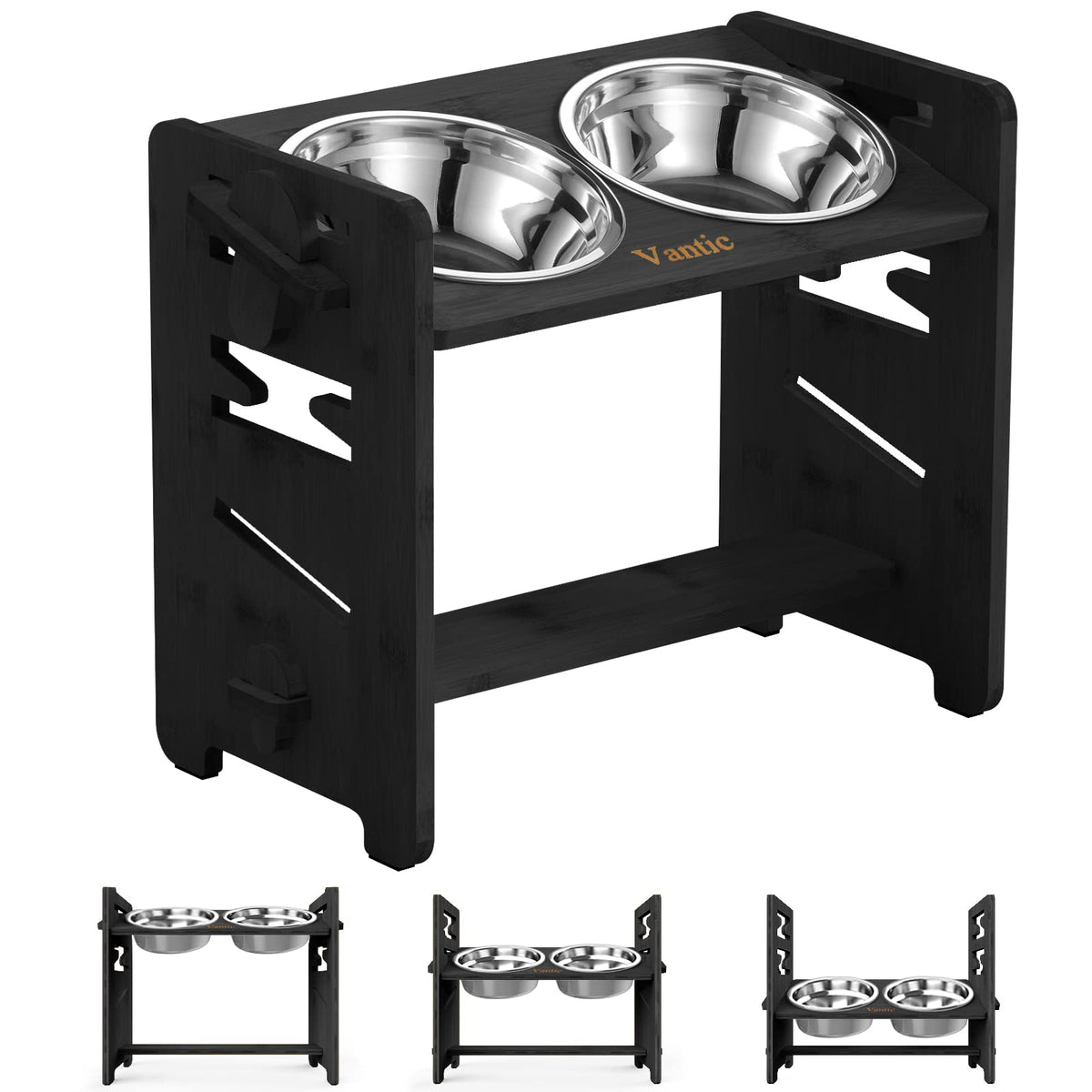 Vantic Elevated Dog Bowls, Raised Dog Bowl Stand Adjustable Small, Natural