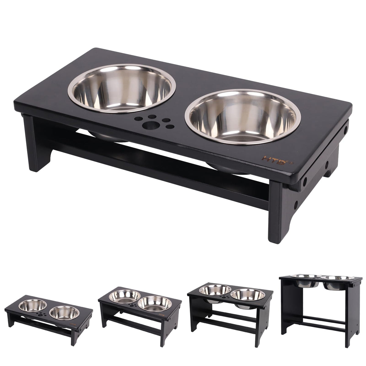 HTB Elevated Dog Bowls,Raised Dog Bowl Stand with 2 Stainless Steel Bowls,Elevated Raised Dog Bowls for Large Medium Small Sized Dogs