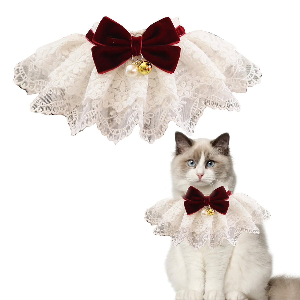 Pet Lace Bib Collar with Bow, Decorative Scarf for Dogs and Cats, Small Size, Comfortable Wear