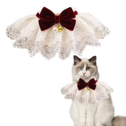 Pet Lace Bib Collar with Bow, Decorative Scarf for Dogs and Cats, Small Size, Comfortable Wear