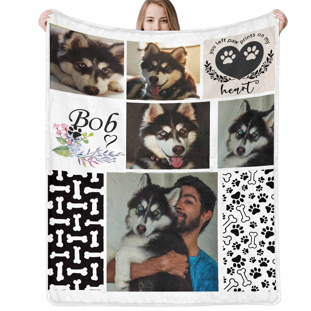 Custom Blanket with Pet Picture & Name, Personalized Photo Funny Cat Dog Face Throw Blanket, Printed Soft Warm Plush Fleece Customized Blanket for Couch Bed Sofa, Gifts for Dog Dad Mom Pet Lovers