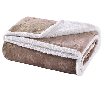 Qeils Dog & Cat Blankets - Waterproof Washable - Sherpa, Plus Plush Reversible, 25"X30", Grey Paw Print