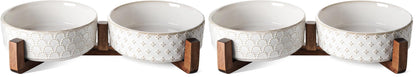 LE TAUCI Dog Bowl Set with Acacia Wood Stand - 1.8-Cup Ceramic Puppy Bowls for Small Dogs, Dual Food and Water Bowls with Weighted Non-Slip Base