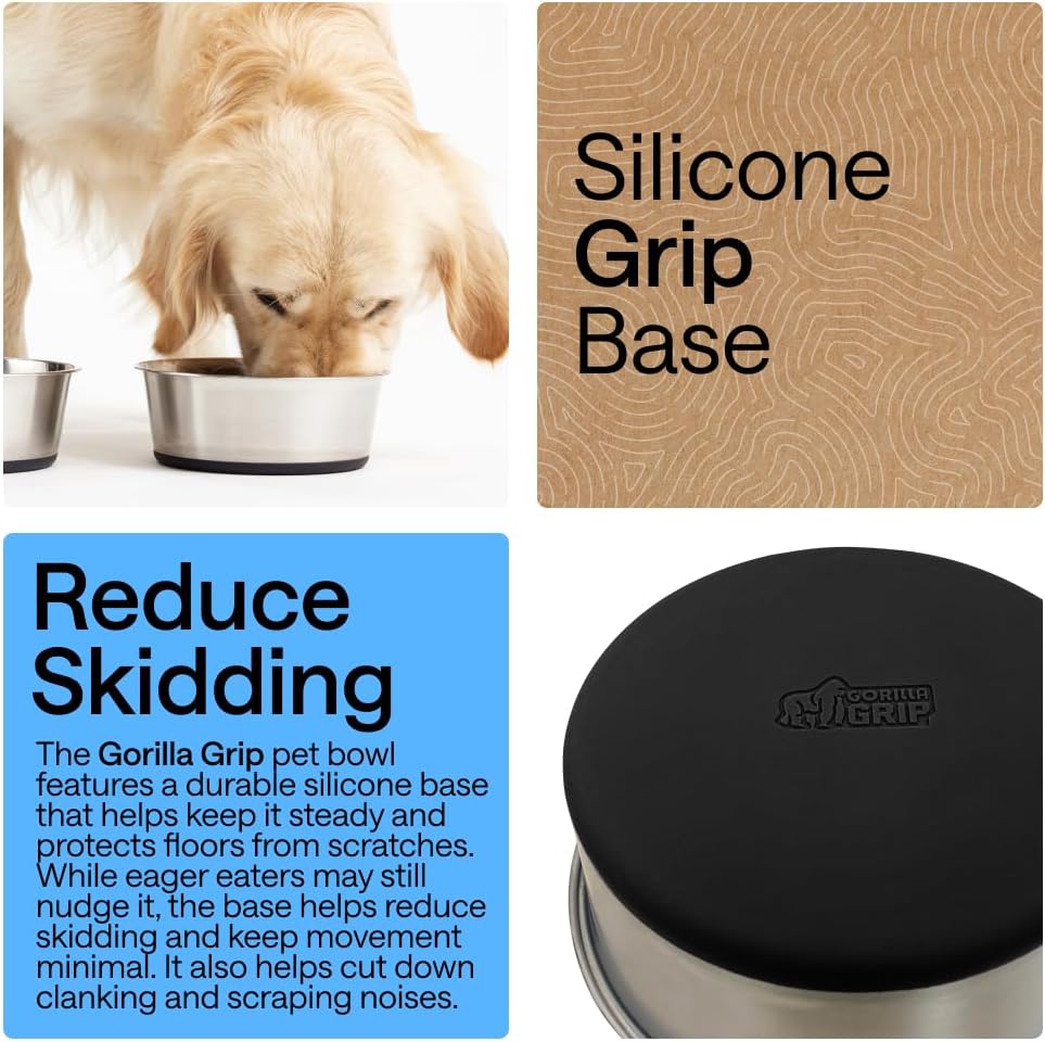 GORILLA GRIP Dog Bowls, Food Grade Stainless Steel, Set of 2, 2 Cup, Black
