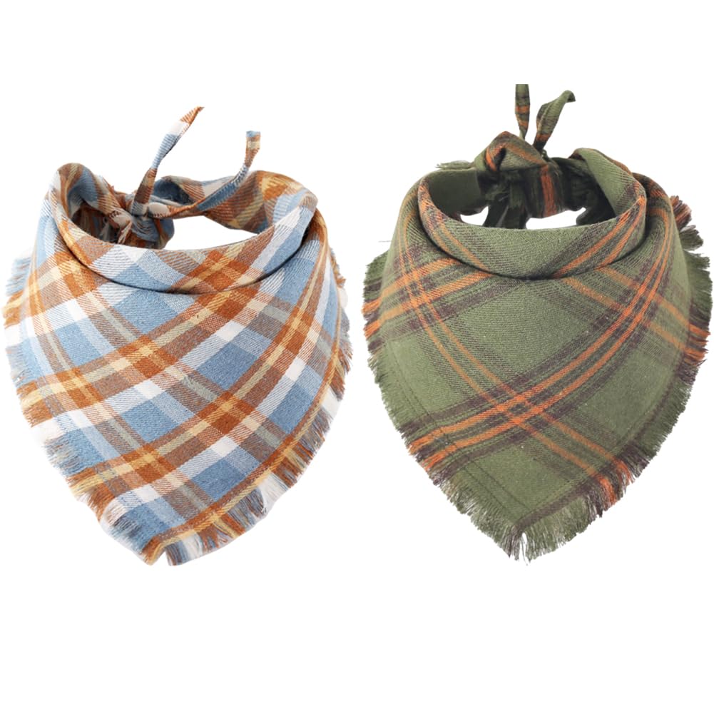 Fall Dog Bandana Autumn Thanksgiving Plaid Reversible Triangle Bibs Scarf Accessories for Dogs Pets