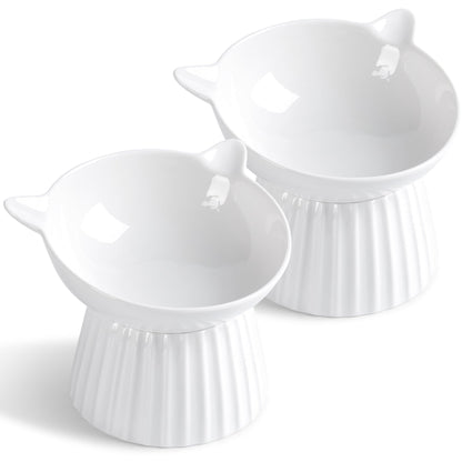 Ceramic Raised Cat Bowl，Tilted Raised Cat Bowl Anti Vomit Cat Bowls for Indoor Cats Whisker Friendly Pet Feeder for Cats Puppies, Microwave and Dishwasher Safe