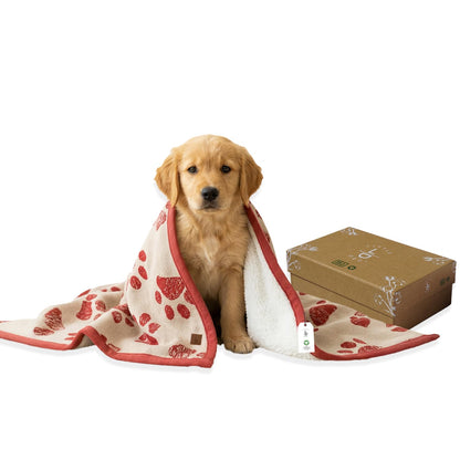 Small Pet Blanket - 100% Organic Cotton, Double Layer Plush Sherpa, Soft Plush, Blue Paw Jacquard Knit, 30"x40", Small Dog Blanket, Ideal Cat Blanket - Soft and Warm