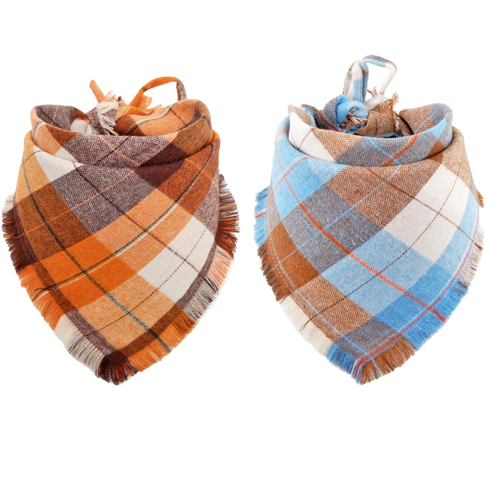 Fall Dog Bandana Autumn Thanksgiving Plaid Reversible Triangle Bibs Scarf Accessories for Dogs Pets