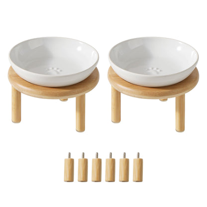 Havniva Elevated Cat Bowls, Ceramic Cat Bowl with Bamboo Stand Wide Opening