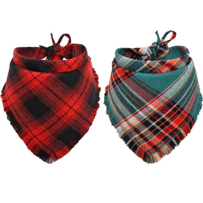 Fall Dog Bandana Autumn Thanksgiving Plaid Reversible Triangle Bibs Scarf Accessories for Dogs Pets