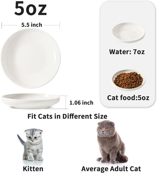 3 PCS Ceramic Cat Bowls, 5.5 in Pet Bowl Cat Dishes for Food and Water, Small Dog Dish(White)