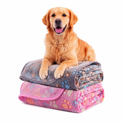 Dog Blanket 2 Pack Soft Flannel Pet Blanket for Dogs & Cats, Cozy Puppy Blanket for Couch Bed Crate, Washable Paw Print Throw 40 * 30 Inch Grey&Brown