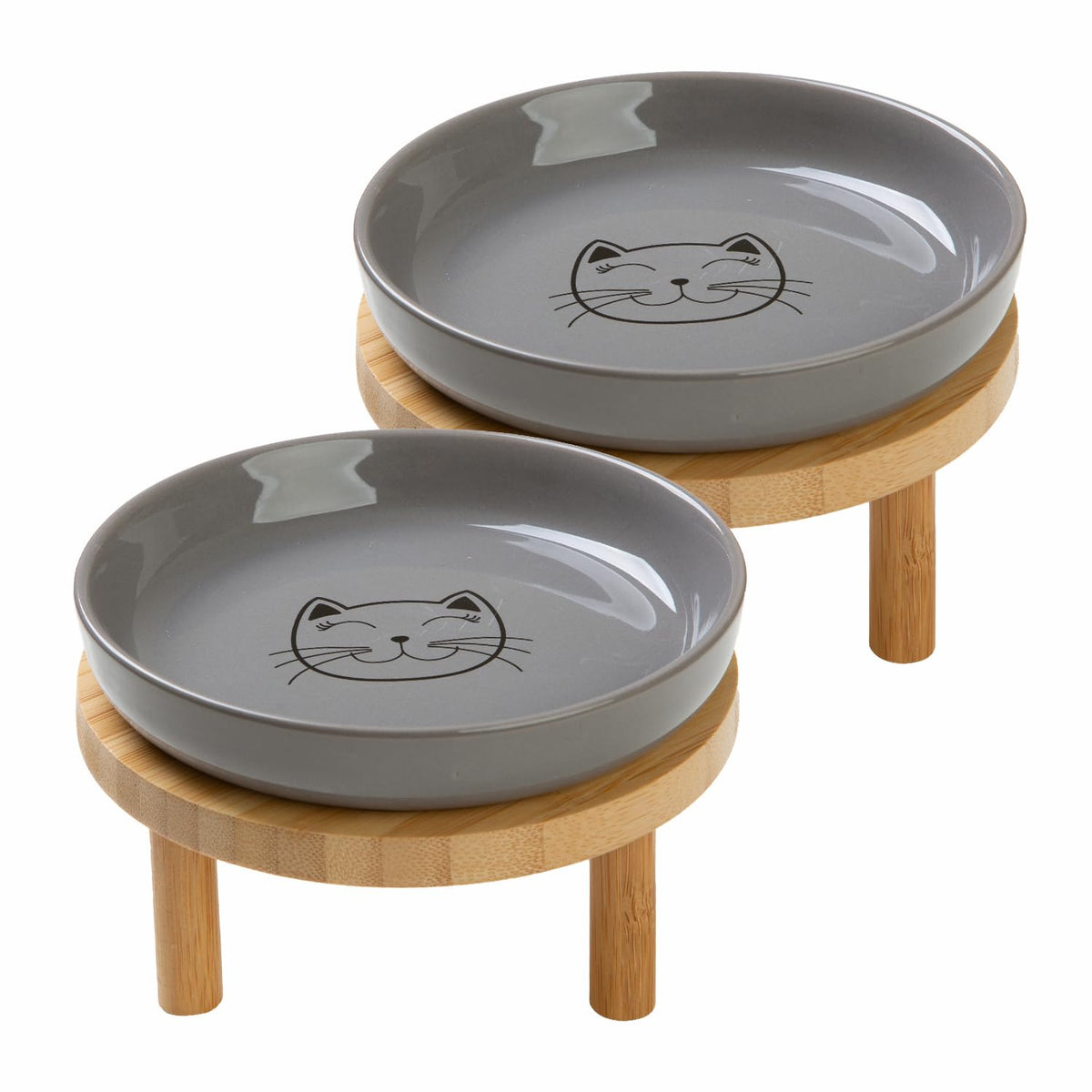 Lusifaco Shallow Wide Elevated Cat Bowls Whisker Fatigue (White, Set of 2)