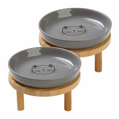 Lusifaco Shallow Wide Elevated Cat Bowls Whisker Fatigue (White, Set of 2)
