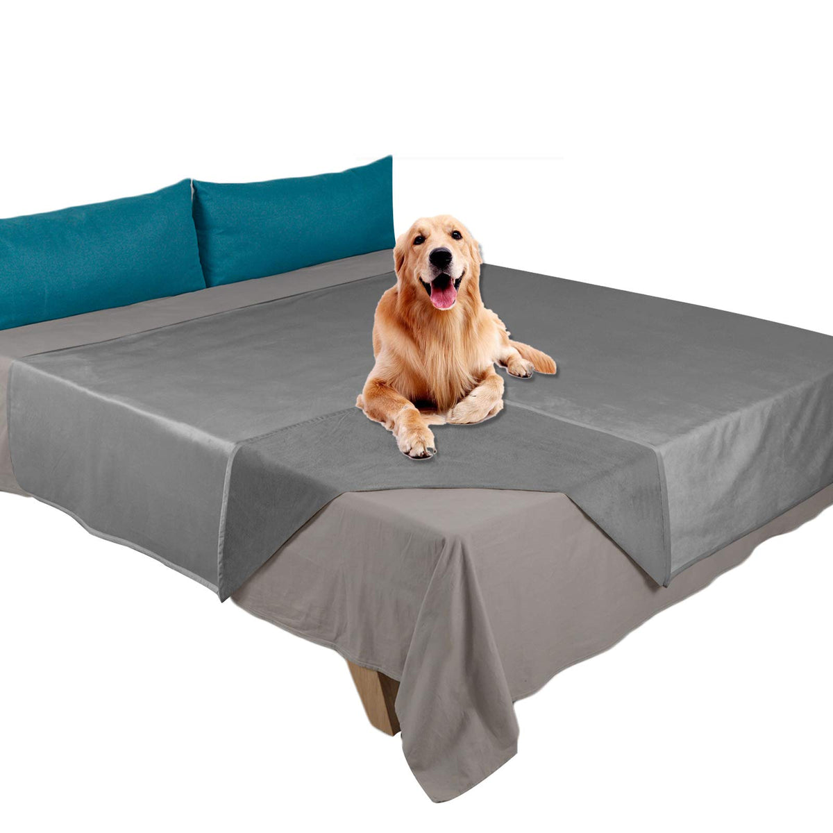 Ameritex Pet Bed Blanket Reversible 100% Waterproof Velvet Super Soft for Sofa and Bed (52x82 Inches, Light Grey+Grey)