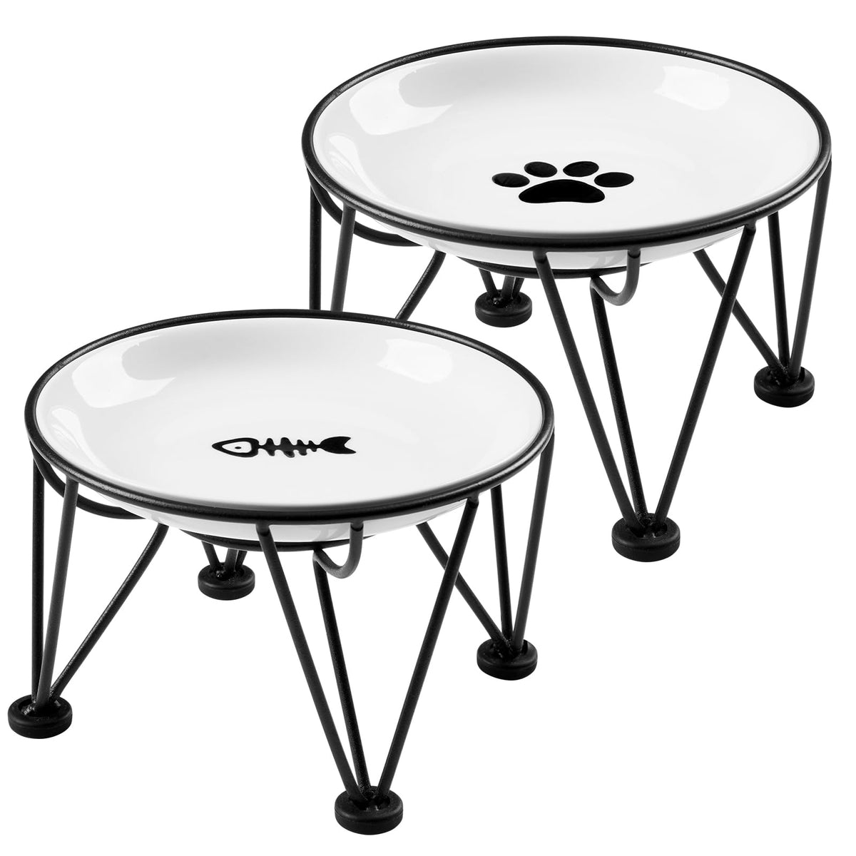 Ceramic Cat Bowls, 2 Pack - Raised, Whisker Friendly, Anti-Vomiting Cat Food Plates - Hygienic, Secure Material, Elegant Stand, 10 oz, for Indoor Cats & Kittens