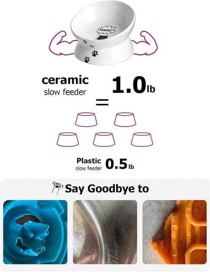 Y YHY Cat Bowl Anti Vomiting, Raised Food Bowls, Tilted Elevated Bowl, Ceramic Pet Food Bowl for Flat Faced Cats, Small Dogs, Protect Pet's Spine, Dishwasher Safe (5 Inches, White)