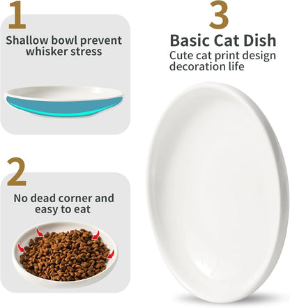 3 PCS Ceramic Cat Bowls, 5.5 in Pet Bowl Cat Dishes for Food and Water, Small Dog Dish(White)