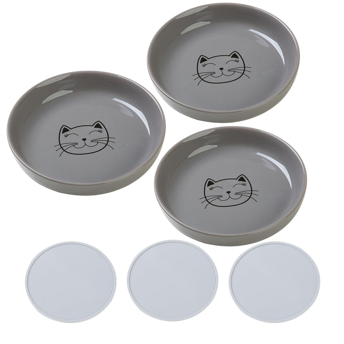 Lusifaco Shallow Wide Elevated Cat Bowls Whisker Fatigue (White, Set of 2)