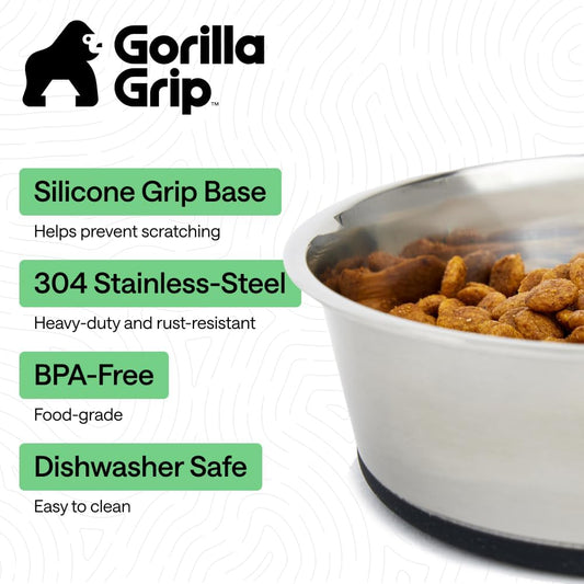 GORILLA GRIP Dog Bowls, Food Grade Stainless Steel, Set of 2, 4 Cup, Black