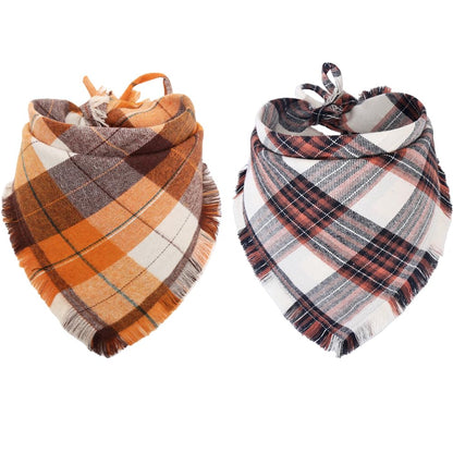 Fall Dog Bandana Autumn Thanksgiving Plaid Reversible Triangle Bibs Scarf Accessories for Dogs Pets