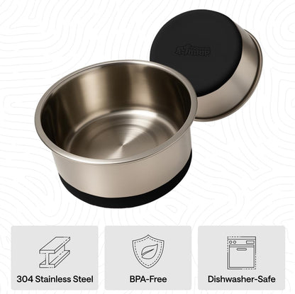 GORILLA GRIP Dog Bowls, Food Grade Stainless Steel, Set of 2, 4 Cup, Black