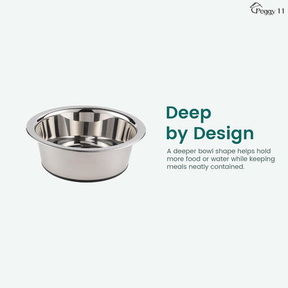 PEGGY11 Deep Stainless Steel Dog Bowls, 3 US Cup Each, 2-Pack