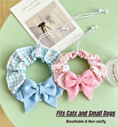 2Pack Pet Bib Bowknot Tie Collar, Cat Dog Cute Plaid Neckwear, Adjustable Decorative Necklace for Daily Wear & Photoshoots (PinkBlue)