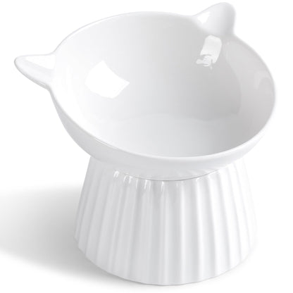 Ceramic Raised Cat Bowl，Tilted Raised Cat Bowl Anti Vomit Cat Bowls for Indoor Cats Whisker Friendly Pet Feeder for Cats Puppies, Microwave and Dishwasher Safe