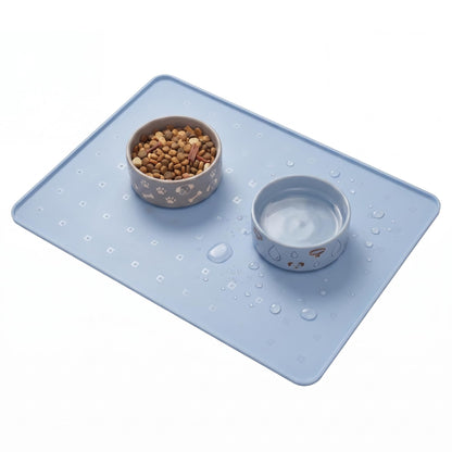 Extra Large 34x22 Inch Machine Washable Silicone Pet Food Mat - Waterproof Dog & Cat Bowl Mat with Raised Edge, Non-Slip Floor Protector for Large Dogs, Multi-Pet Homes (Grey)