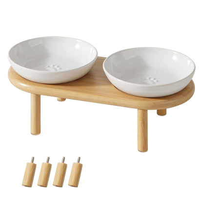 Havniva Elevated Cat Bowls, Ceramic Cat Bowl with Bamboo Stand Wide Opening