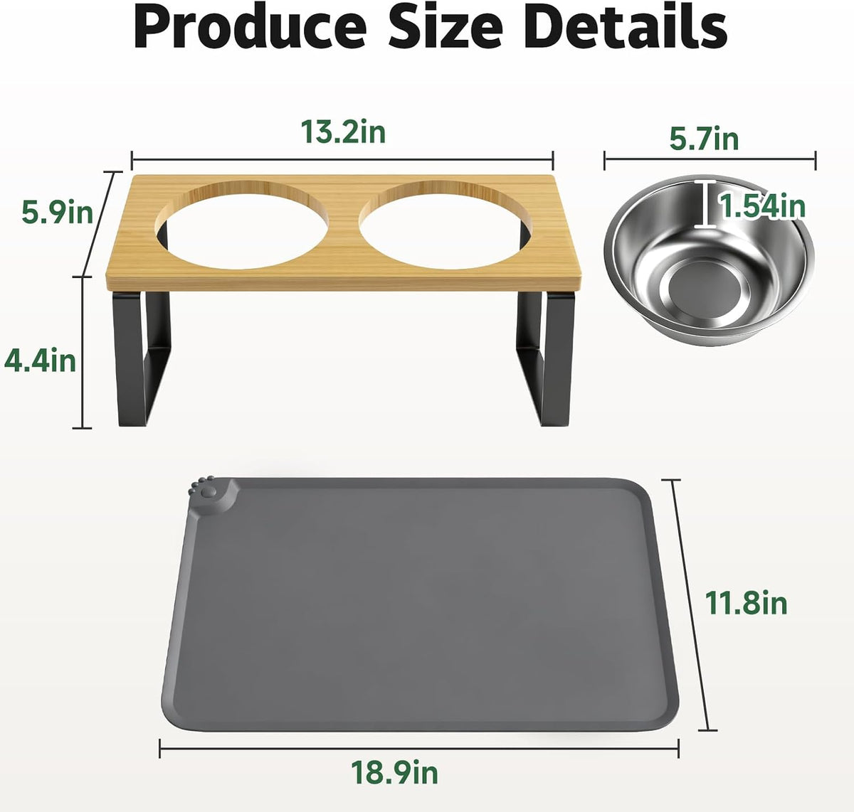 Elevated Tilted Cat Food Bowls with Mat, 304 Stainless Steel 2 Water Bowls