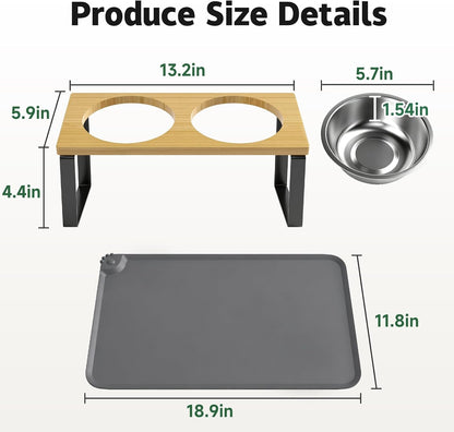 Elevated Tilted Cat Food Bowls with Mat, 304 Stainless Steel 2 Water Bowls